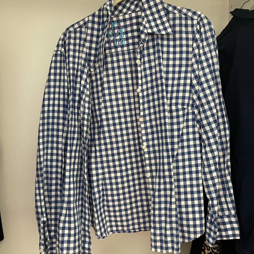 J. McLaughlin Blue and White Gingham Button Down Top